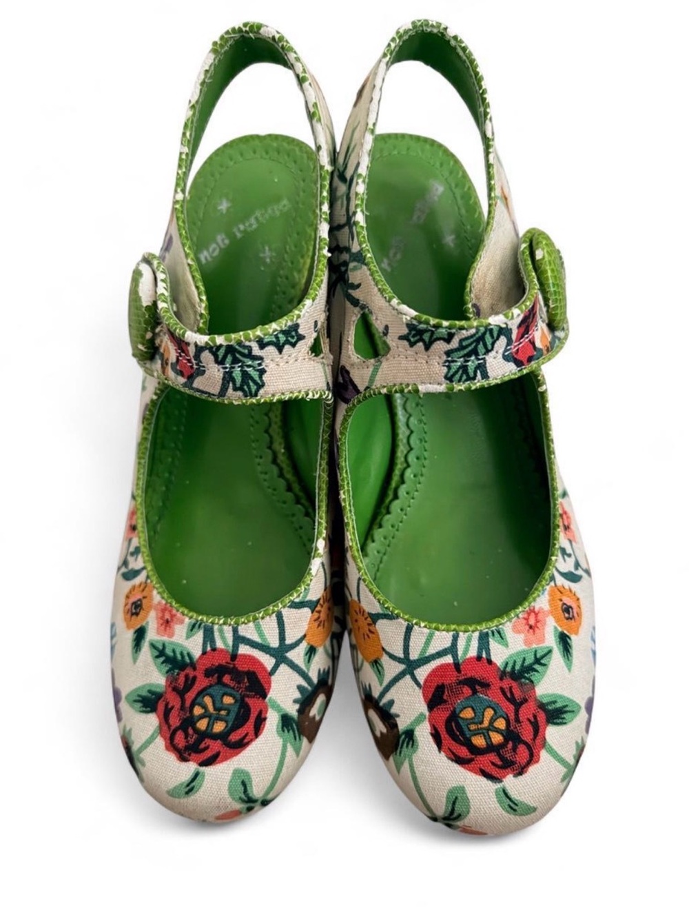 Not Rated Floral Mary Jane Heels in Green, Red, Orange